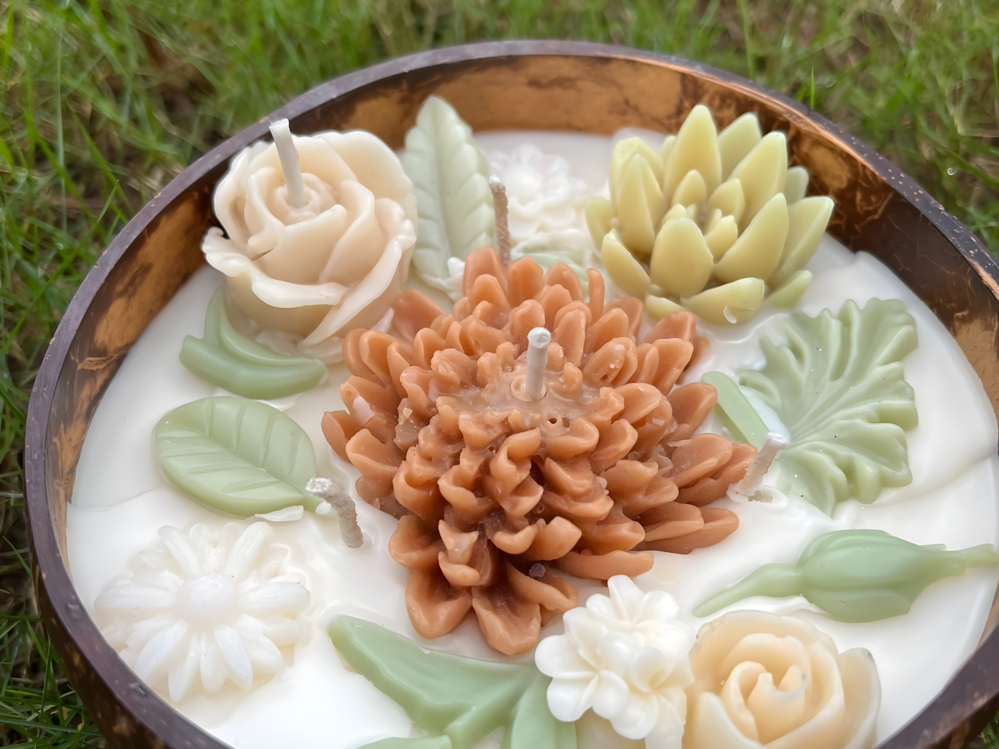 candles in coconut shell