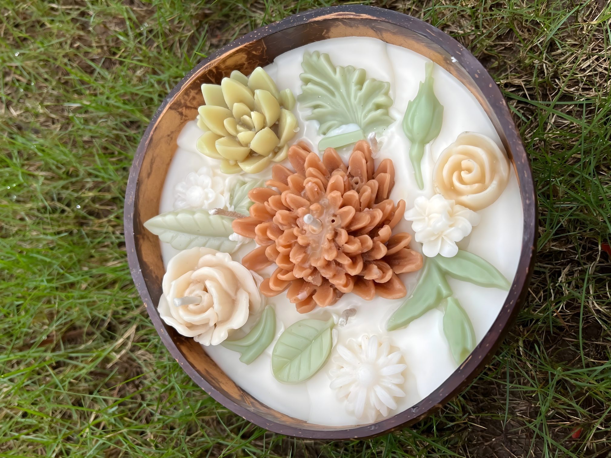 candles in coconut shell